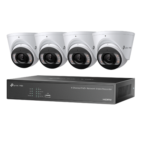 KIT NVR + HDD 2TB POE TP-Link VIGI 4 canale + 4 camere 4MP, Lentila 2.8, IR+WL 30ML Turret, NVR TP-Link VIGI 4 canale, 53W 1004H; 8MP, 1SATA Interface, max 10TB, H.265+; ONVIF,