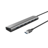 Hub Trust Halyx , 7 porturi USB 3.2 Gen 1, material aluminiu, input USB- C, output USB-A 7, gri