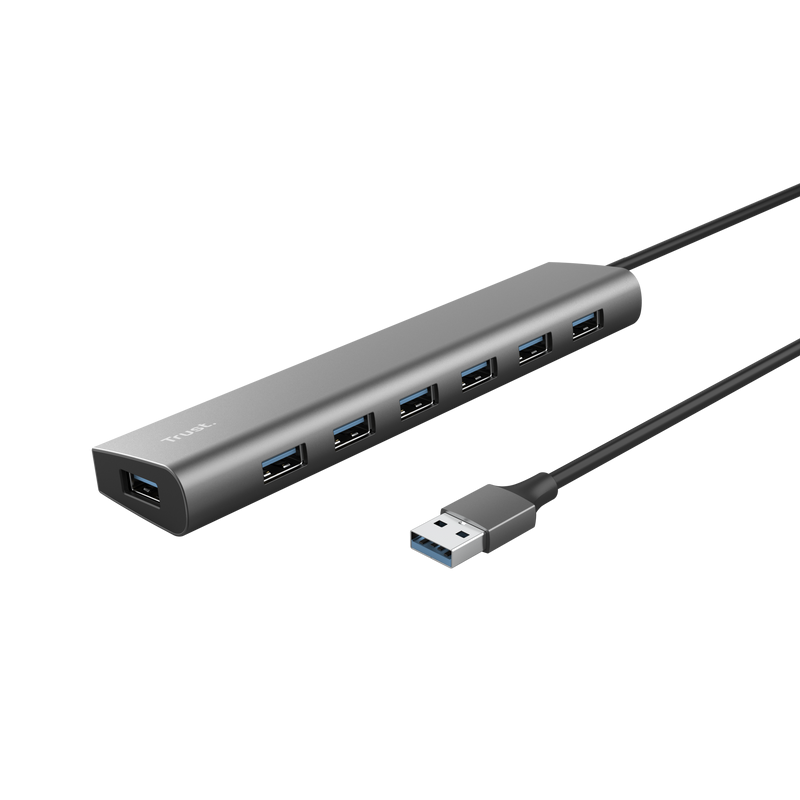 Hub Trust Halyx , 7 porturi USB 3.2 Gen 1, material aluminiu, input USB- C, output USB-A 7, gri