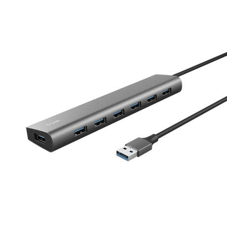 Hub Trust Halyx , 7 porturi USB 3.2 Gen 1, material aluminiu, input USB- C, output USB-A 7, gri