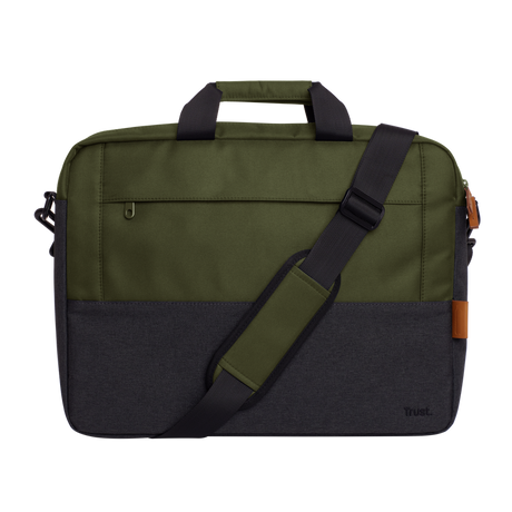 Geanta laptop Trust Lisboa, pentru laptopuri cu diagonala pana in 15.6", 2 compartimente, material POM, RPET Polyester, RPET, volum 2.1 L,  verde