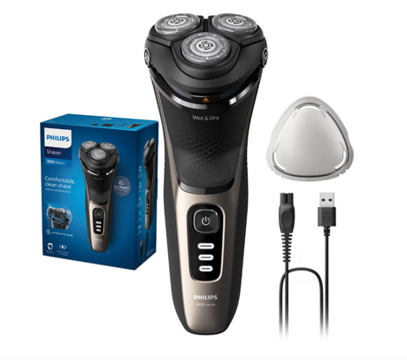 Aparat de ras PHILIPS Seria 3000 S3242/12  Wet&Dry, Autonomie 60 min, 3 elemente de taiere, Auriu, L x A x I (mm) 80x140x190